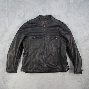Interstate Mens Black Genuine Leather Motorcycle Biker Jacket 2XL Full Zip Mesh